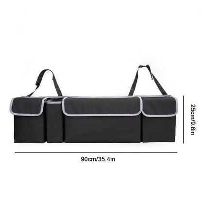 Car hanging storage bag dimensions showing 90cm/35.4in width and 25cm/8in height