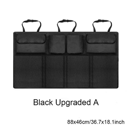 Black upgraded car hanging storage bag showing 88x46cm dimensions