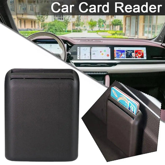 Car registration holder storage box front view with cards stored in car interior