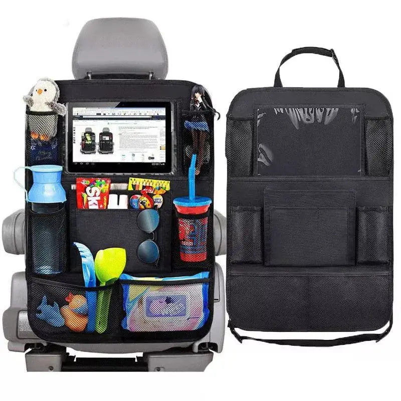 Family travel use of car seat back cover protector for kids storage