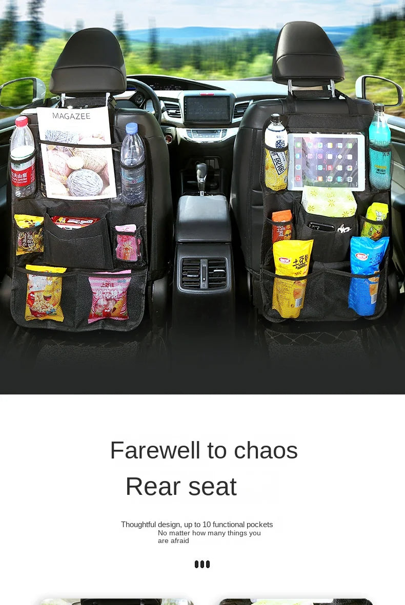 Car seat back cover protector installed in vehicle showing functionality
