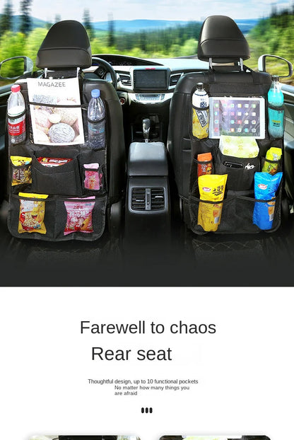 Car seat back cover protector installed in vehicle showing functionality