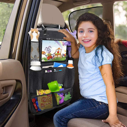 Dedicated tablet holder compartment on car seat back cover protector