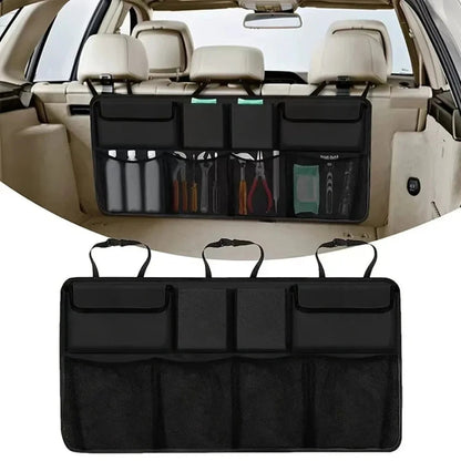 Back of seat hanging organizer with mesh pockets and storage compartments