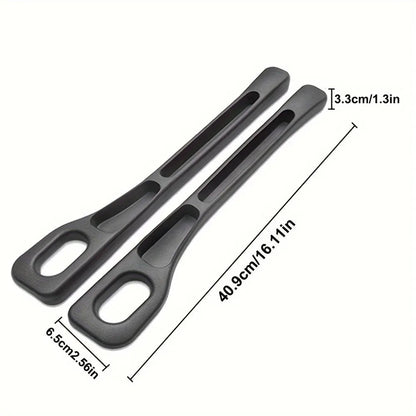 Two black car seat gap fillers showing dimensions 16.11in x 2.56in x 1.3in