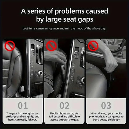 Three problems caused by large seat gaps: items falling, phone dropping, driving distraction