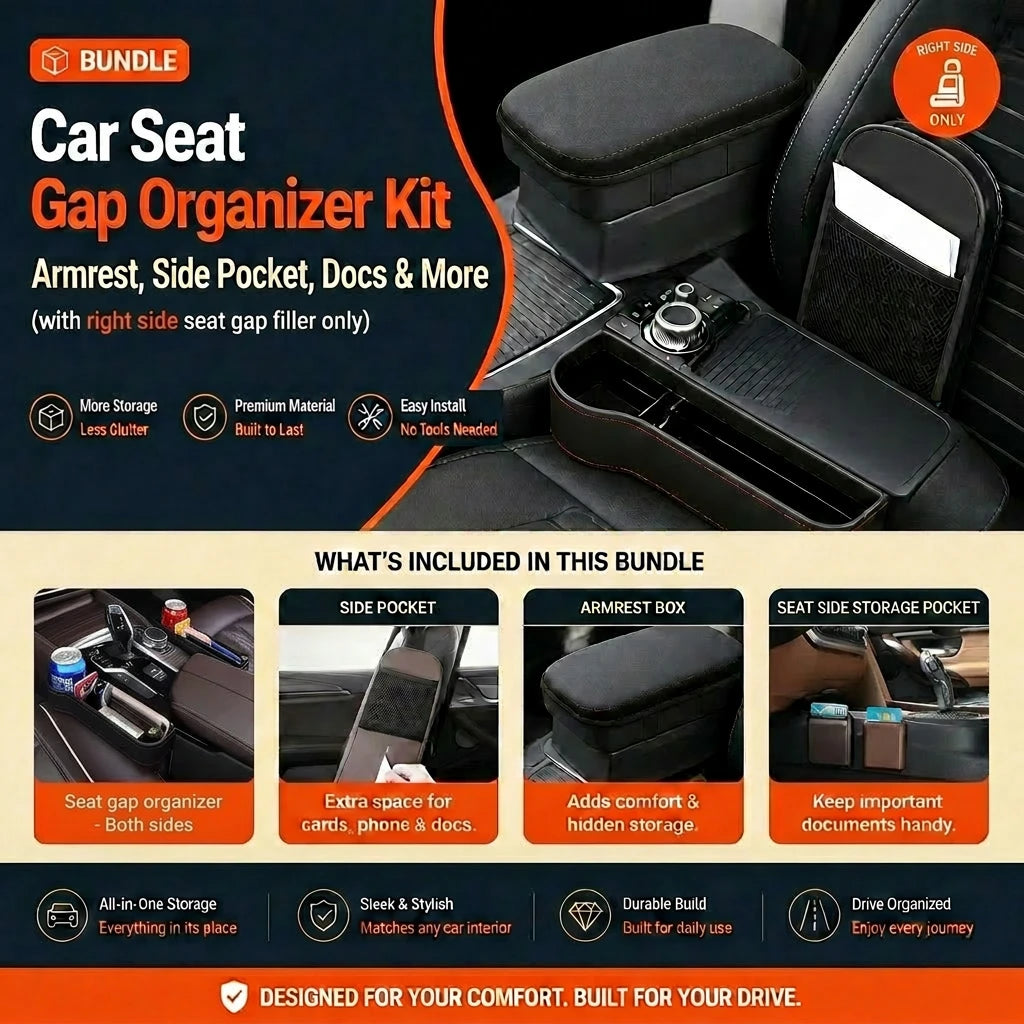 Car Seat Gap Organizer Kit – Armrest, Side Pocket & Docs