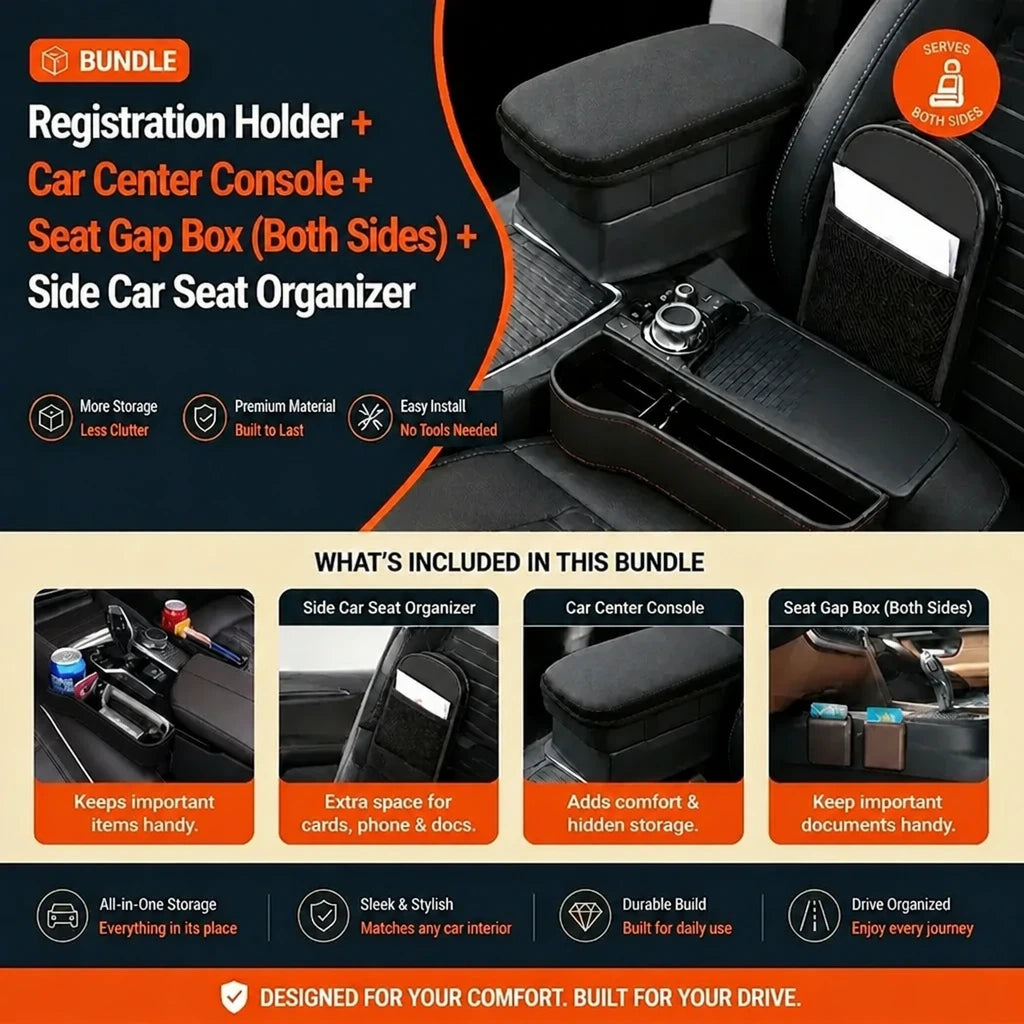 Car Seat Gap Organizer Kit – Armrest, Side Pocket & Docs
