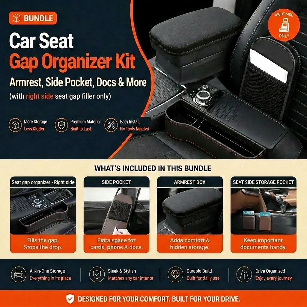 Car Seat Gap Organizer Kit – Armrest, Side Pocket & Docs