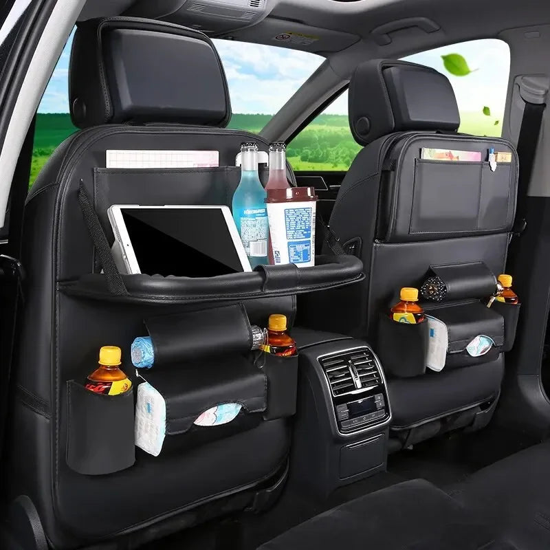 Beige PU leather car seat tray table color option