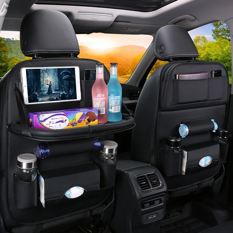 Close-up of premium PU leather material on car seat tray table