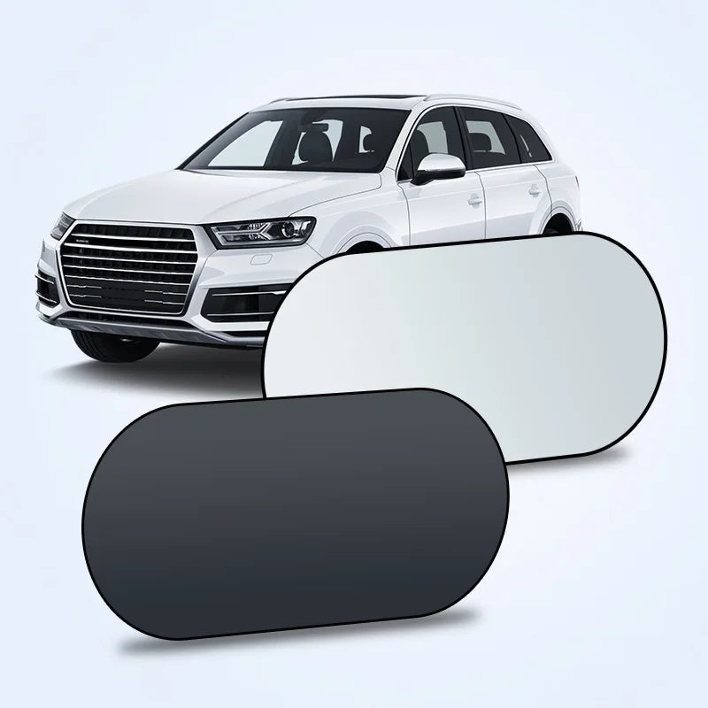Front display of car sun shade with suction cups