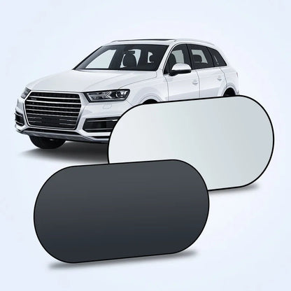Front display of car sun shade with suction cups