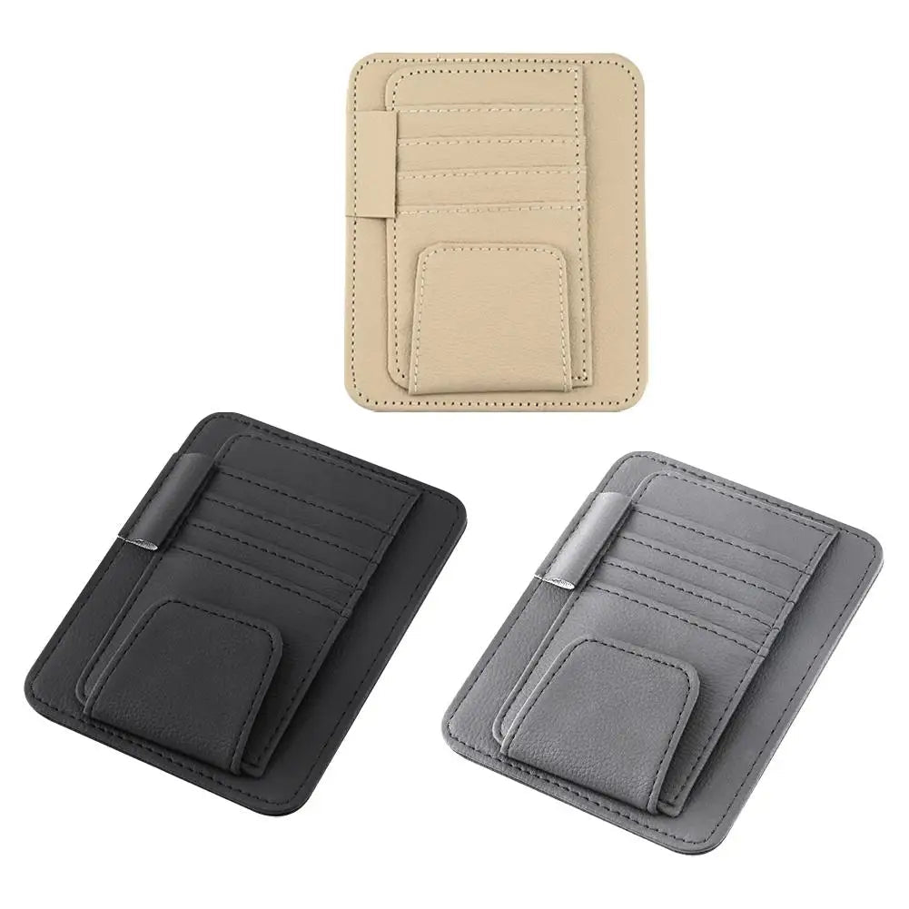 Multiple card slots in leather sun visor organizer