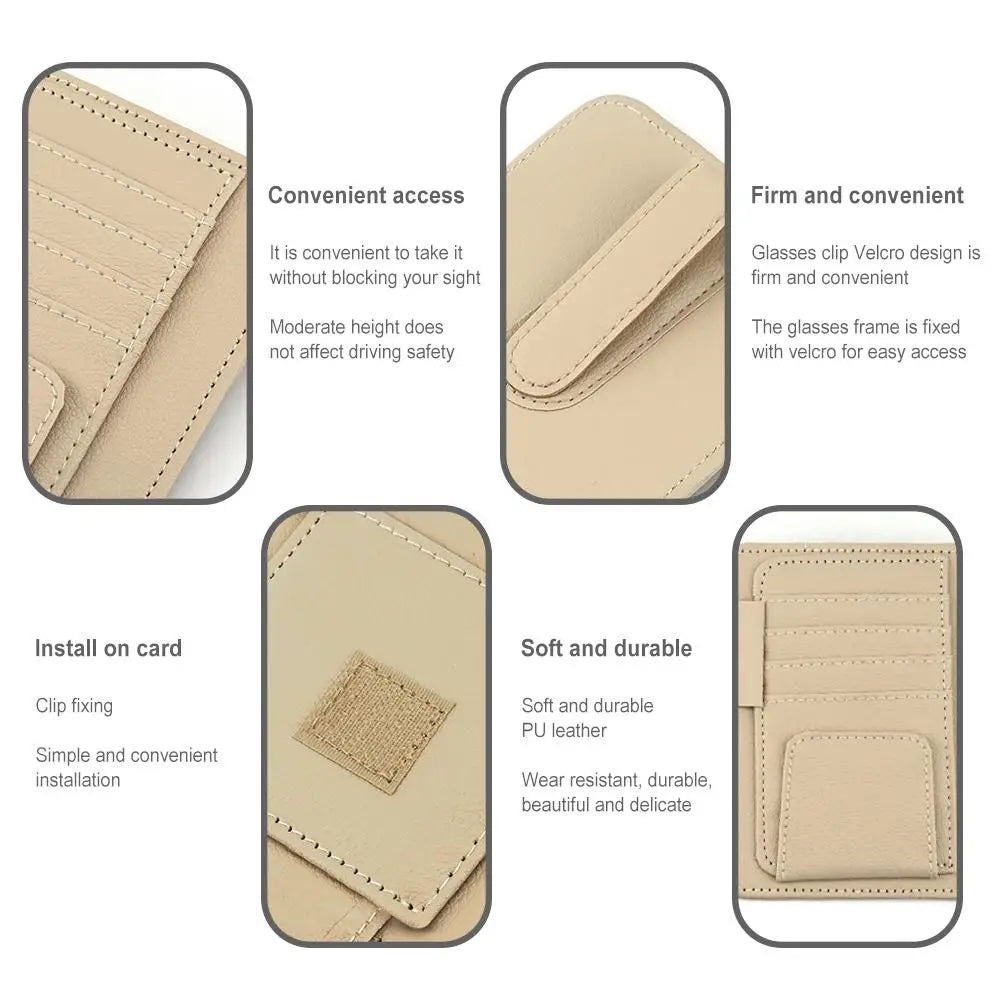Easy access pockets on car sun visor organizer