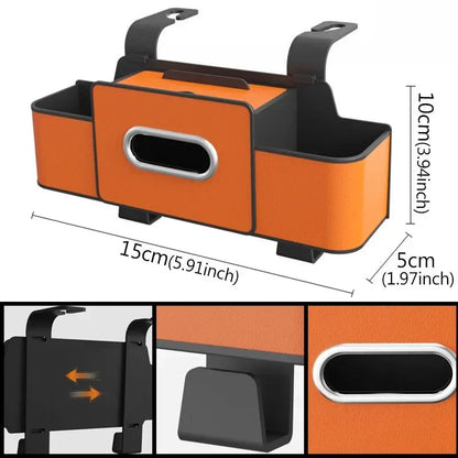 Cup holder feature on car tissue box holder seat back organizer