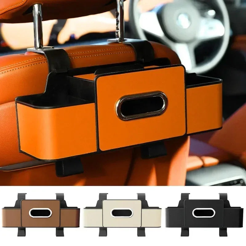 Side profile of tissue box holder seat back organizer with cup holder
