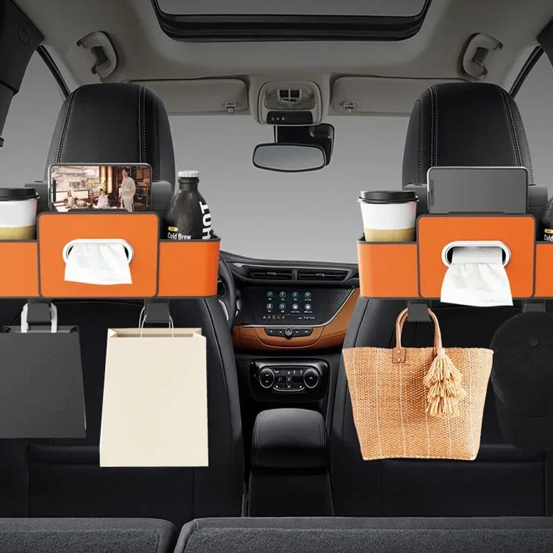 Top view of car tissue box holder showing compartment organization