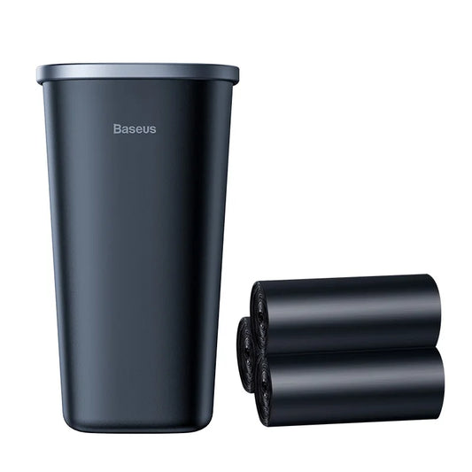Compact black car trash can with 90 refill trash bags, Baseus-style sleek design