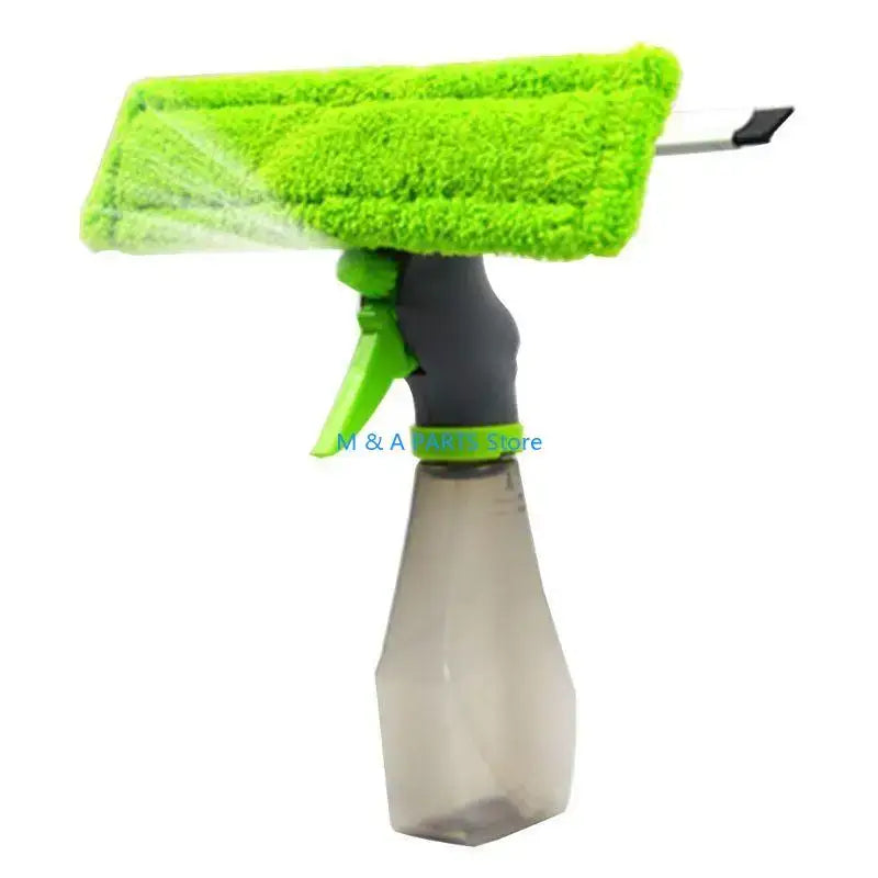 3-in-1 car window cleaning tool green microfiber cleaning pad attached to grey refillable spray bottle with green trigger on white background