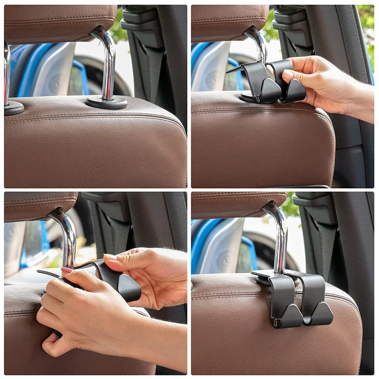Car seat hooks before and after comparison preventing bag slipping in vehicle