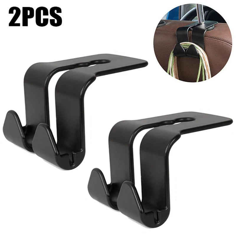 Car seat hooks double head hanger 2 pack set in black color