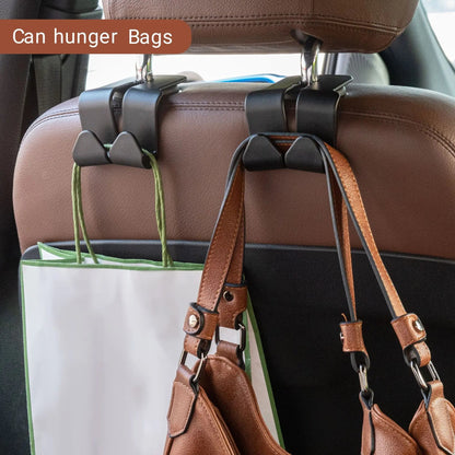 Car seat hooks installation guide with step-by-step hanging bags demonstration