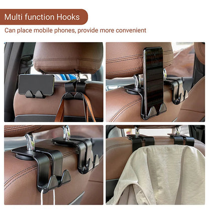Multi-function car seat hooks for phone mounting bags and shopping storage