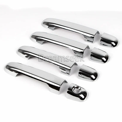 Chrome handle cover installed on Hyundai front door – smart key compatible