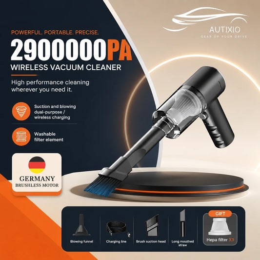 Compact wet-dry vacuum cleaner with motor brush, filter, and charging cable included