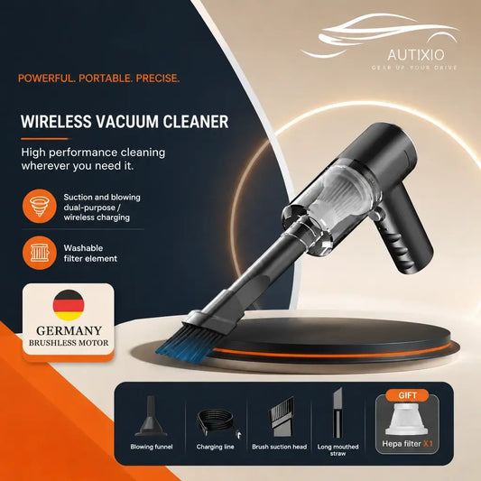 Compact wet-dry vacuum cleaner with motor brush, filter, and charging cable included