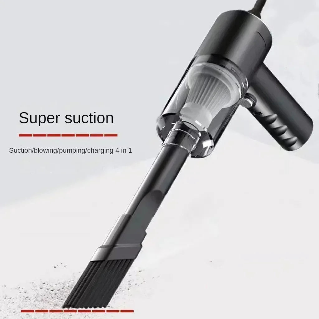 Suction power demonstration showing 4-in-1 functionality blowing pumping charging