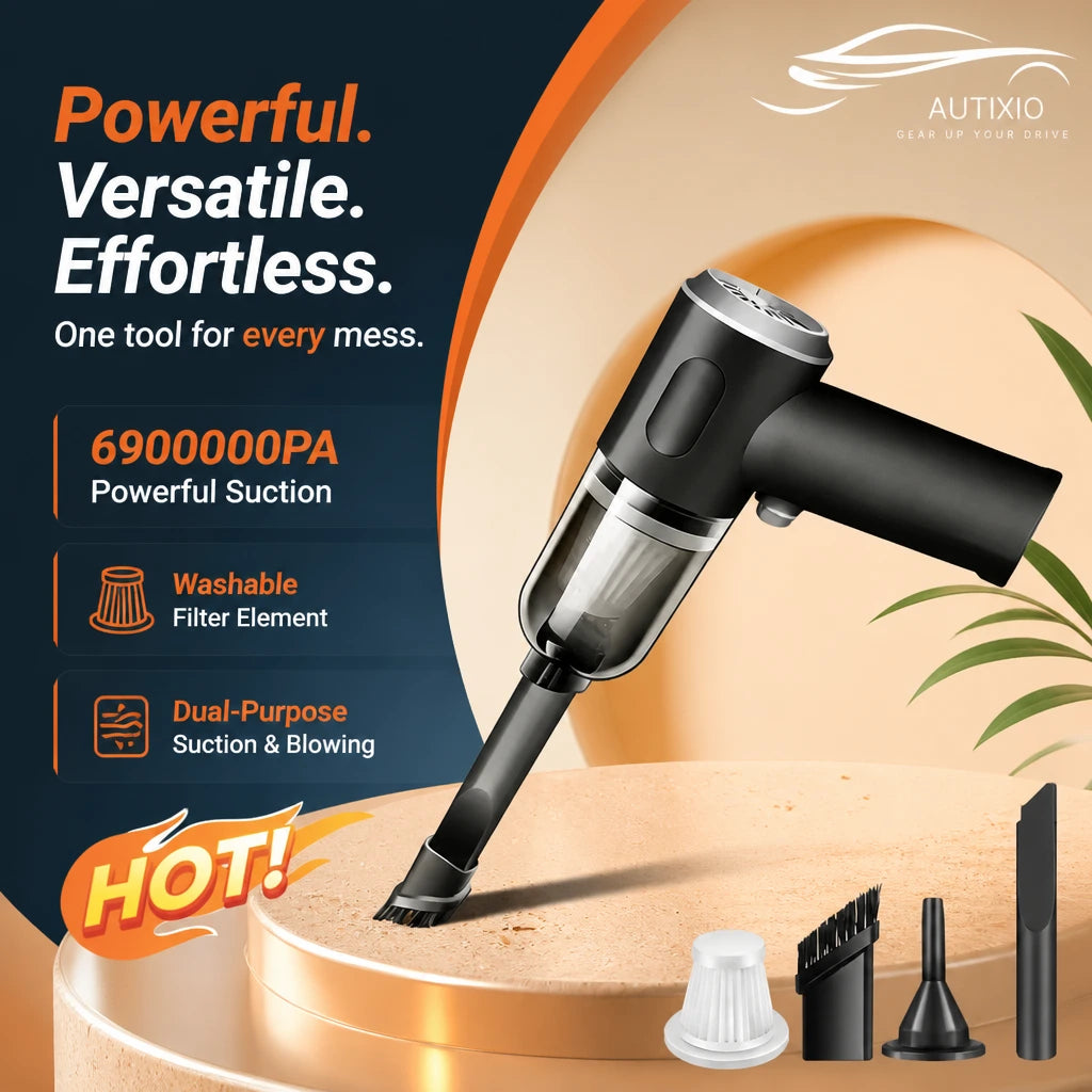 120W cordless handheld vacuum cleaning floor debris with 4 accessories: filter, brush, nozzle and crevice tool