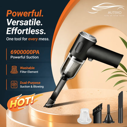 120W cordless handheld vacuum cleaning floor debris with 4 accessories: filter, brush, nozzle and crevice tool