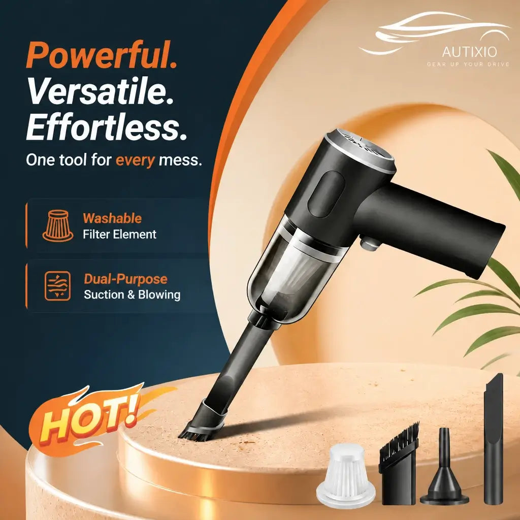 120W cordless handheld vacuum cleaning floor debris with 4 accessories: filter, brush, nozzle and crevice tool