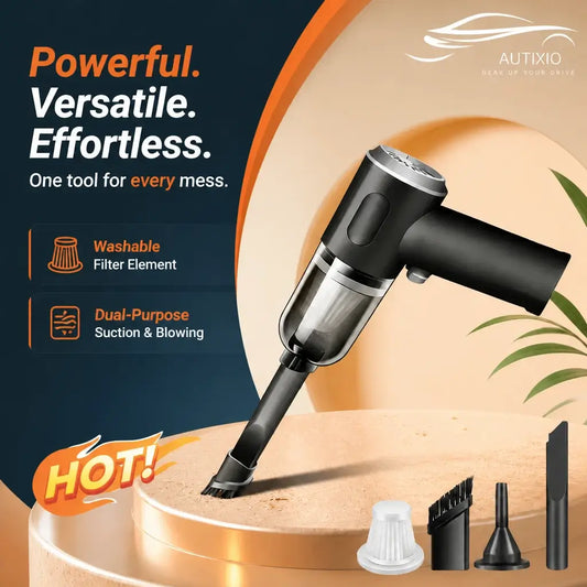 120W cordless handheld vacuum cleaning floor debris with 4 accessories: filter, brush, nozzle and crevice tool