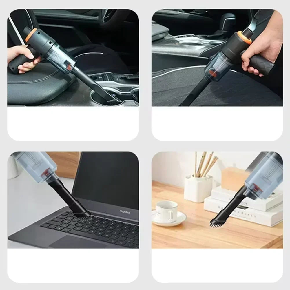 Four usage scenarios - car seats, laptop, and desk cleaning