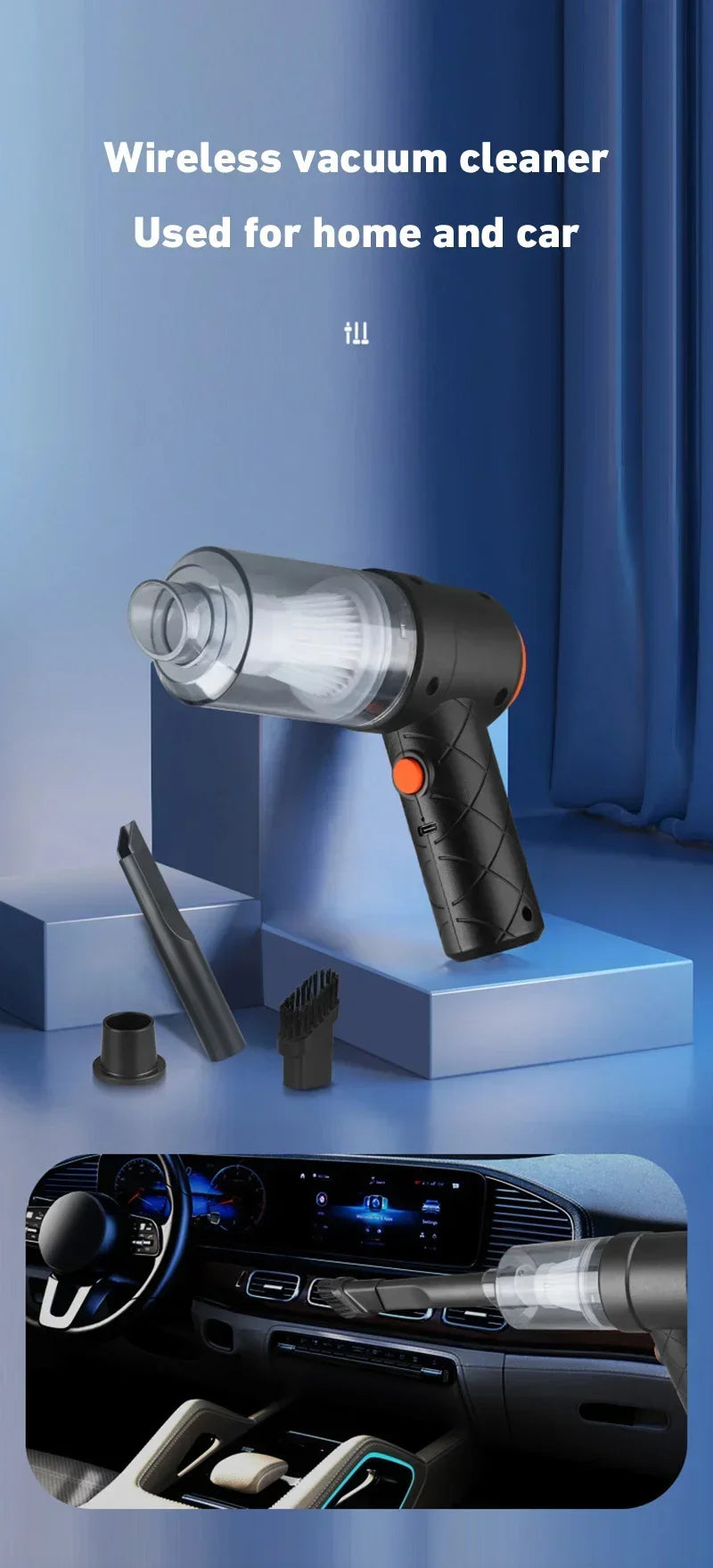 Wireless vacuum cleaner used for home and car cleaning