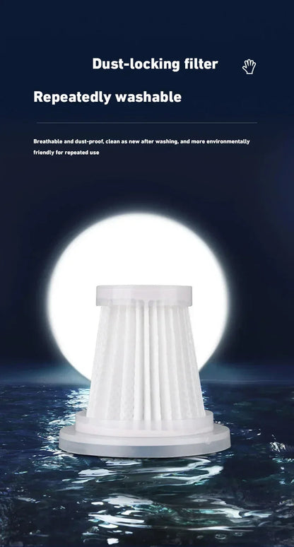 Dust-locking washable and reusable filter element