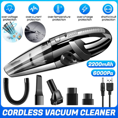 Cordless vacuum cleaner 6000PA 2200mAh with 5 safety protections and 4 attachments plus USB charging cable
