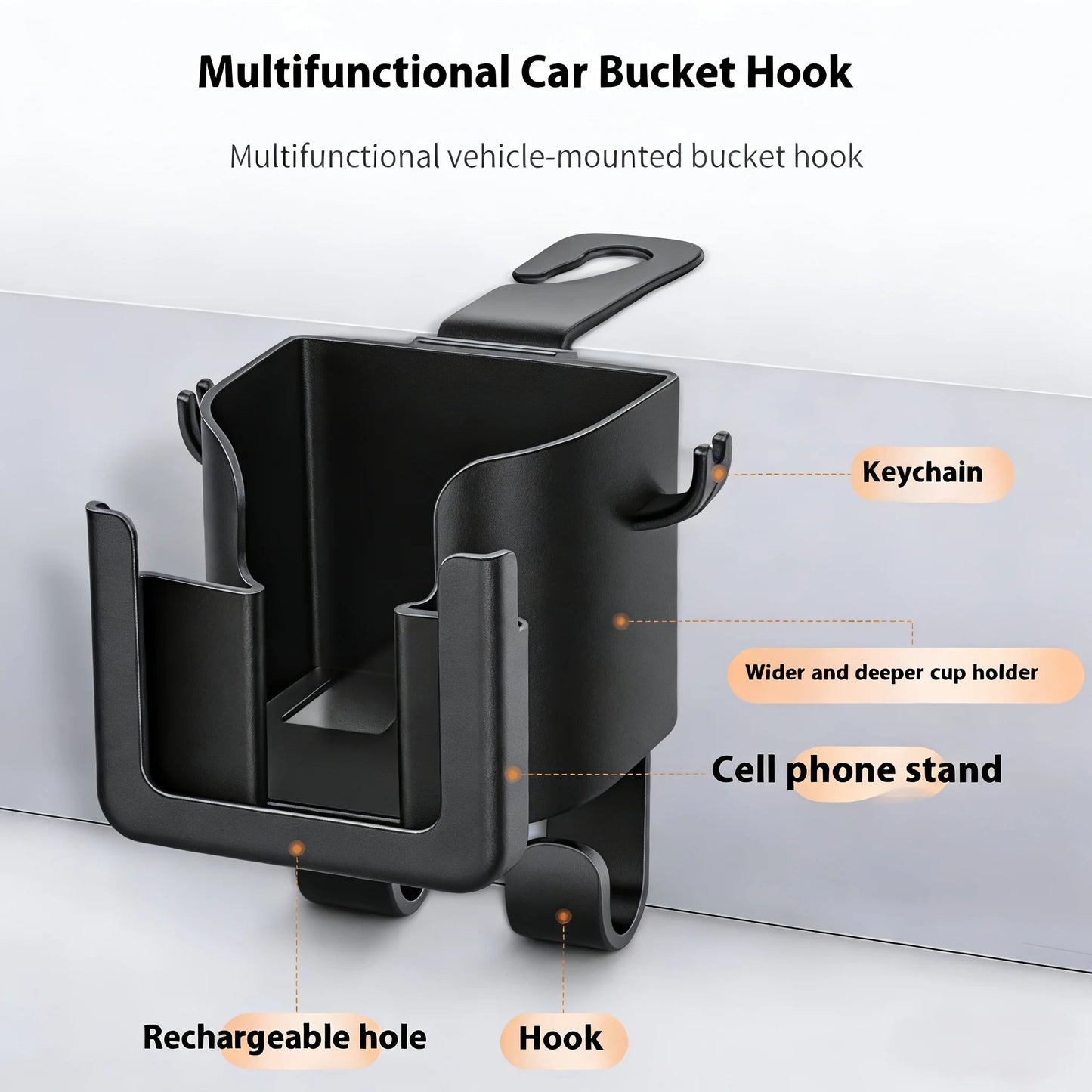 Full assembly of cup holder back seat rack with multiple storage options
