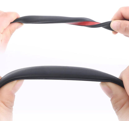 Two hands demonstrating D-type EPDM rubber seal strip flexibility by twisting and bending