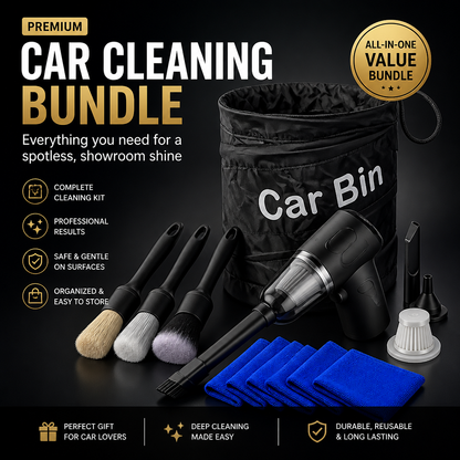 Dust-Free Car Interior Kit – Vacuum, Towels, Brush & Bin
