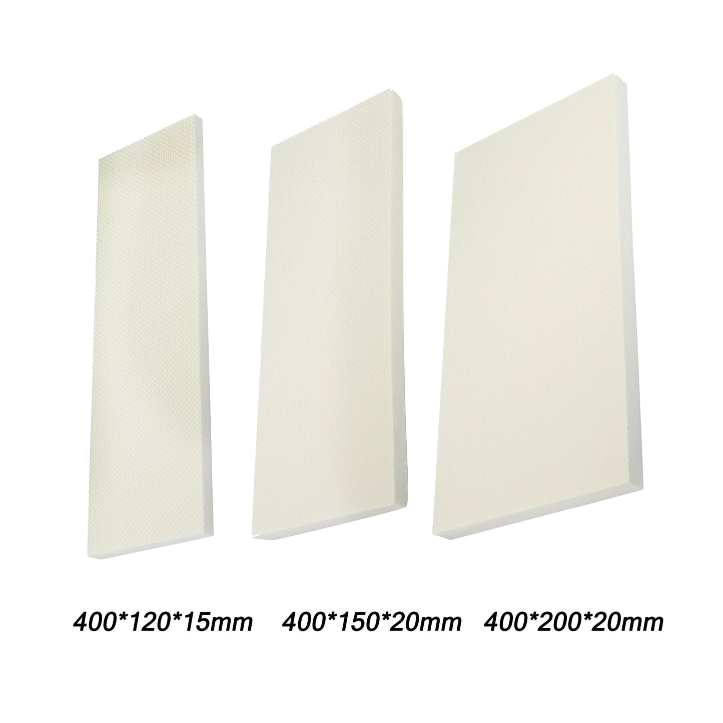 Three white EVA foam garage wall guard panels showing all three size variants