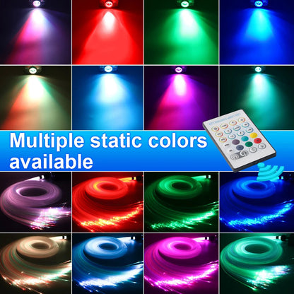 16 static color options for fiber optic star light kit shown in grid with RF remote control
