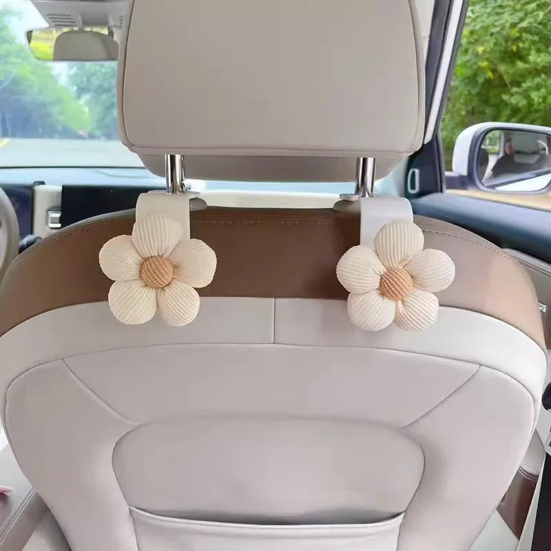Front display of flower car decoration showing hanging hook mechanism