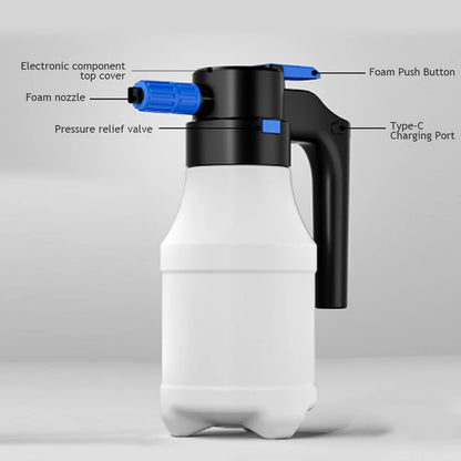 USB charging port close-up for battery-powered foam cannon