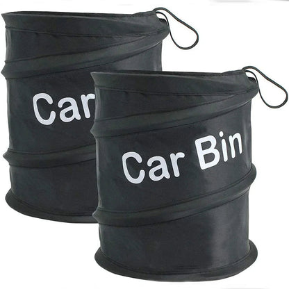 Two black pop-up car bins open top — large and small size variants with carry handle