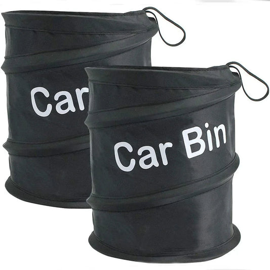 Two black pop-up car bins open top — large and small size variants with carry handle