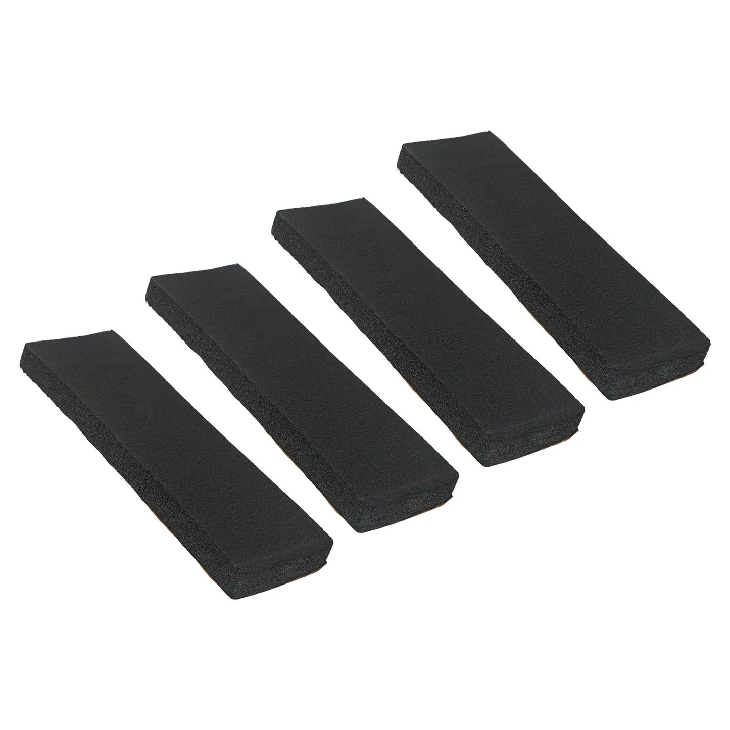 4 black foam garage bumper pads at an angle showing self-adhesive backing strips